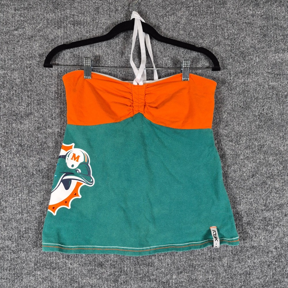 Reebok Halter Top Miami Dolphins NFL Y2K Rhinestone M Teal Orange Womens